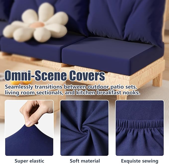 Cushion Covers 8 Pack Navy Blue Stretch Fit Outdoor Patio Slipcovers