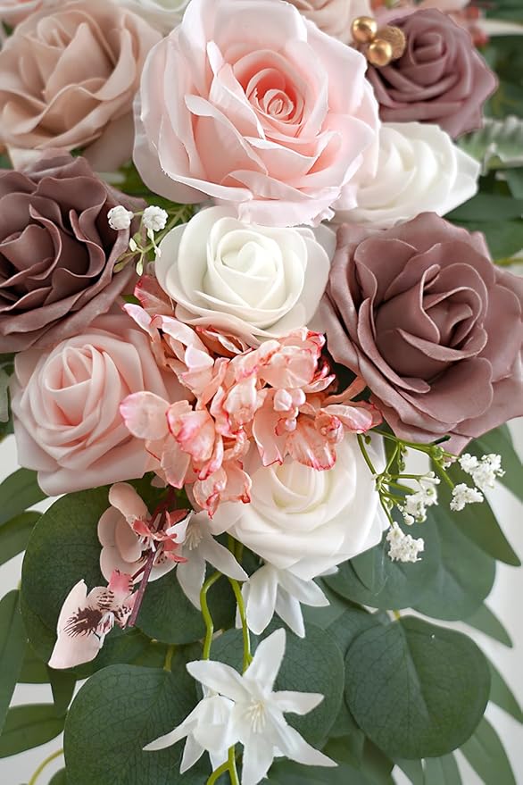 Artificial Flower Swag Set for Wedding Arch, Dusty Rose, 26Ft Draping Fabric
