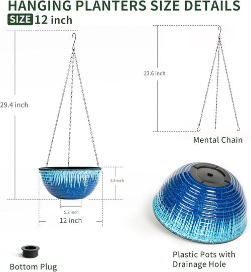 12 inch Large Hanging Planters for Indoor Outdoor Plants, Hanging Baskets for - Image 2