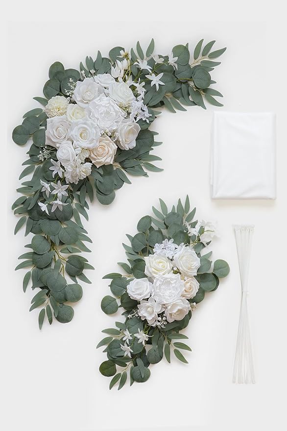 Artificial Flower Wedding Arch Kit, White and Ivory, 26 Ft Draping