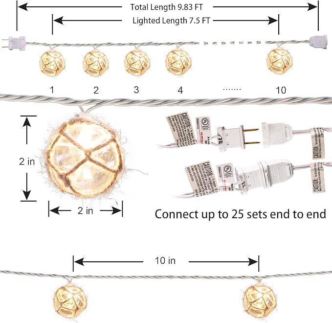 Indoor String Lights, 10 Clear Nautical Buoy Balls, 9.83 Ft Plug-In