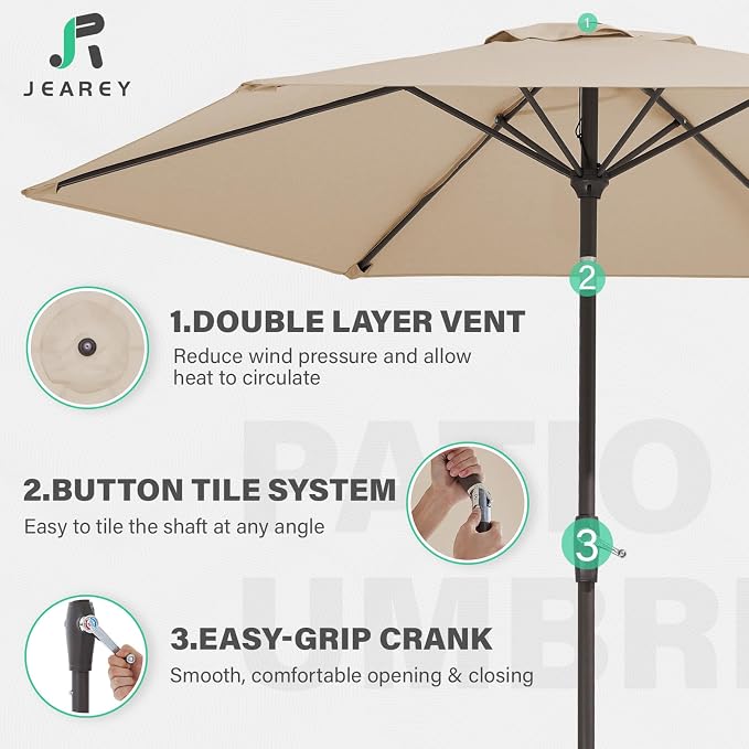 JEAREY 7.5FT Patio Umbrella Outdoor Market Umbrella - Image 5