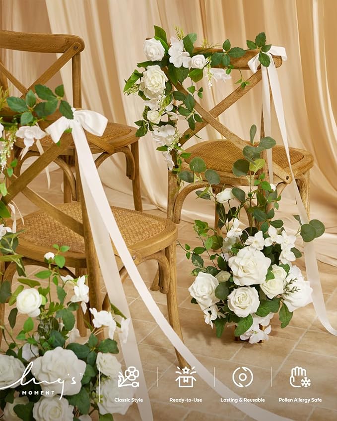 Artificial Flower Arrangements, 4 Pack, 17.5 Inch Tall, White and Sage
