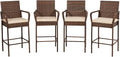 ECOTOUGE Patio Rattan Barstools Set of 4, Outdoor Wicker Bar Height Chairs by ECOTOUGE