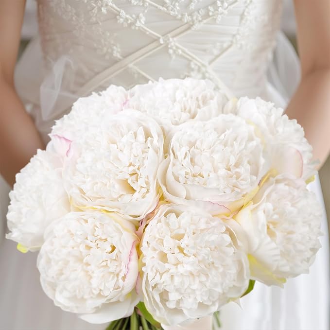 Artificial Peony Flowers, 20 Heads, White Silk-Like Blooms for Home Decor