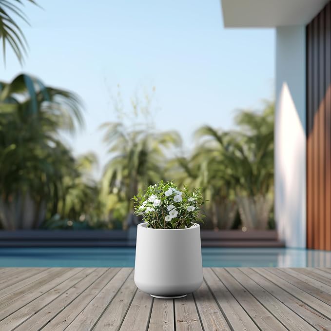 Kante 15.3-Inch Dia Round Concrete Planter, Large Plant Pot - Image 5