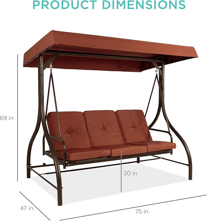 Best Choice Products 3-Seat Outdoor Large Converting Canopy Swing Glider - Image 7
