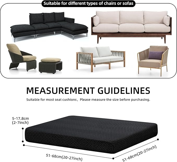 Sofa Covers for Outdoor Cushions, Stretch Polyester Spandex, Black
