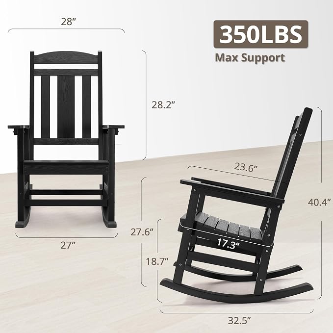 LUE BONA Outdoor Rocking Chairs Set, HDPS Poly Porch Rockers - Image 3