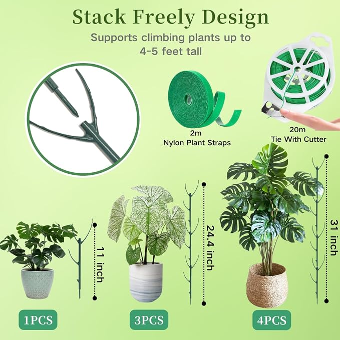 6 Pack Stackable Plant Support Stakes, 43inch Climbing Plant Sticks Structures - Image 2