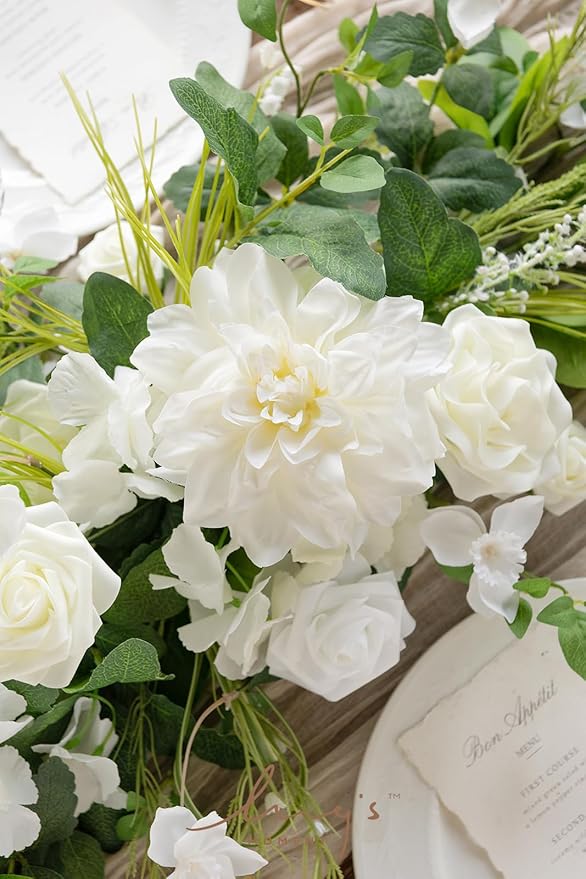 Artificial Eucalyptus Flower Garland, 6 Ft Runner in White