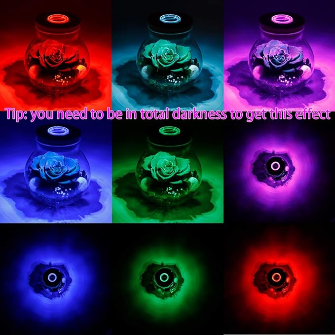 Artificial Preserved Rose Bottle with Color-Changing LED Light, Green