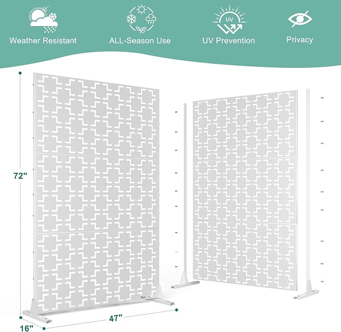 Decorative Fences: White Metal Privacy Screen, Rust-Proof, 72 x 47 in