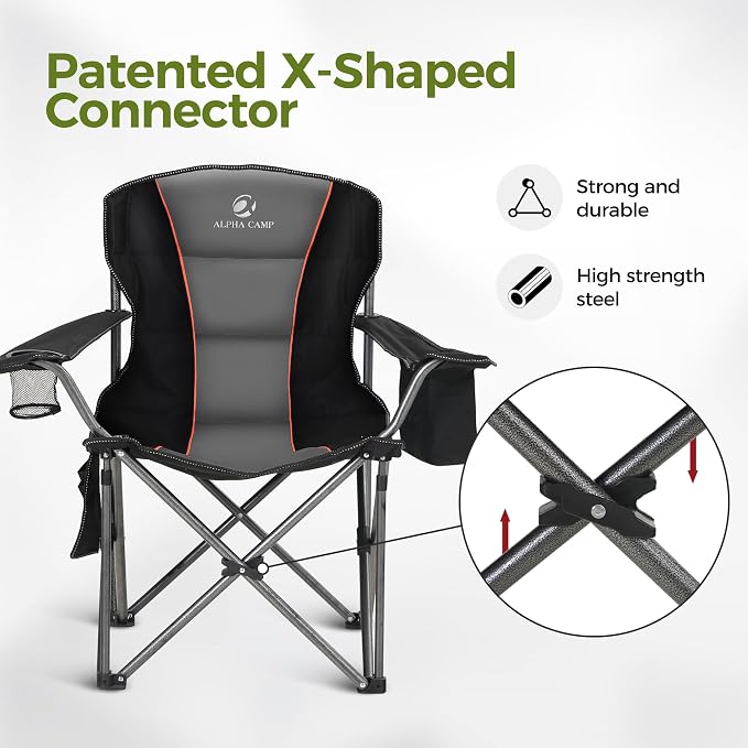 ALPHA CAMP Heavy Duty Camping Chair 500LBS Capacity, Oversized Folding Chair - Image 9