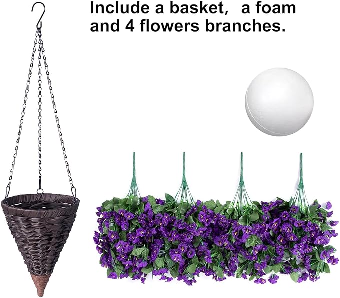 Artificial Flowers Hanging Basket, Purple Silk Orchid, 11-Inch