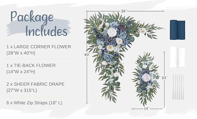 Artificial Flowers: Dusty Blue Silk Rose Swag Set for Wedding Arch