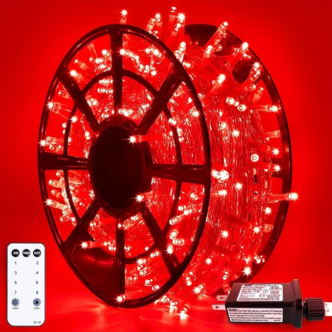 String Lights, 500 Red LEDs, 173 Ft, 8 Modes with Timer