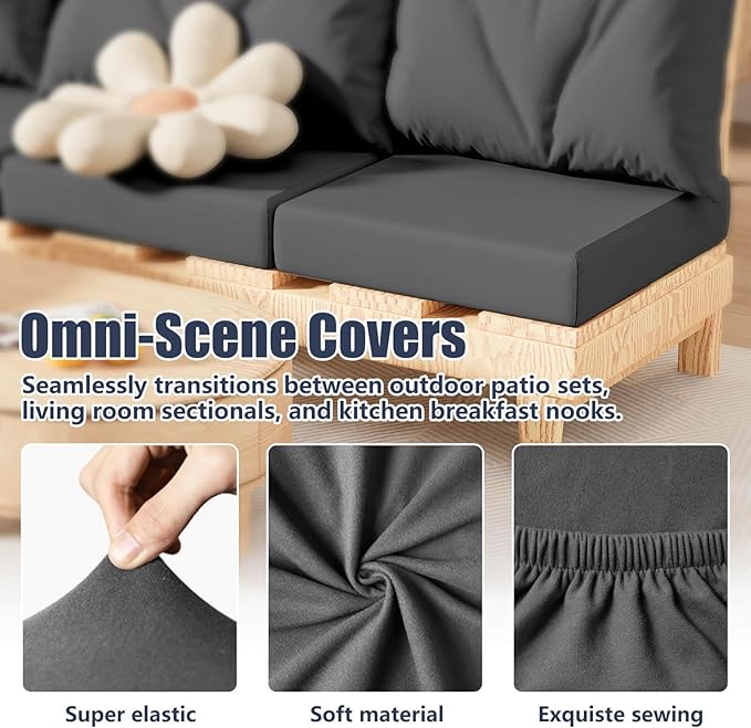 Cushion Covers 8 Pack Stretch Fit Outdoor Patio in Medium Grey