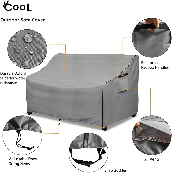 Sofa Cover for Patio, Waterproof Polyester in Grey, Fits 76 Inch Loveseat
