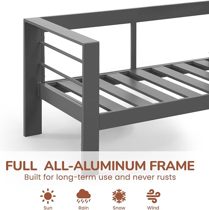 Solaste Outdoor Couch Aluminum Patio Furniture Sofa, 3-Seat All-Weather Metal - Image 2