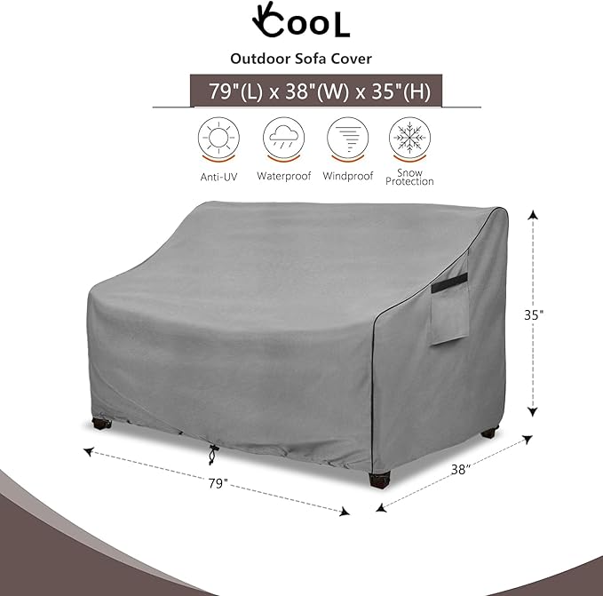 Patio Sofa Cover Grey Waterproof Polyester Fits Up to 79-Inch Loveseats