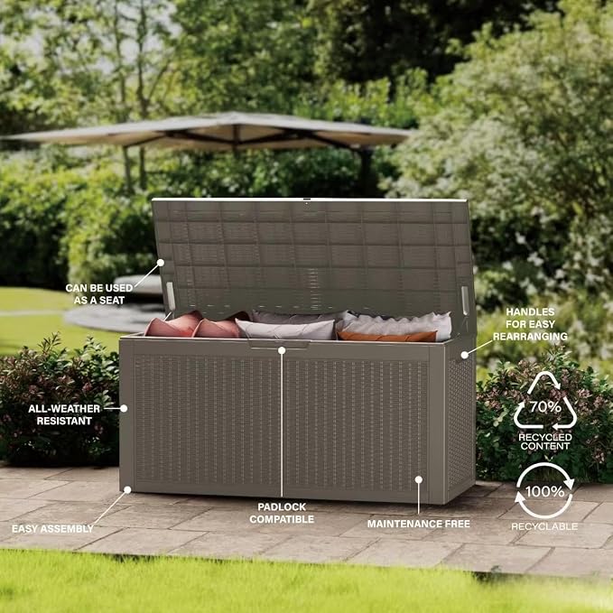 80 Gallon Resin Deck Box, Waterproof Outdoor Storage Bin - Image 9