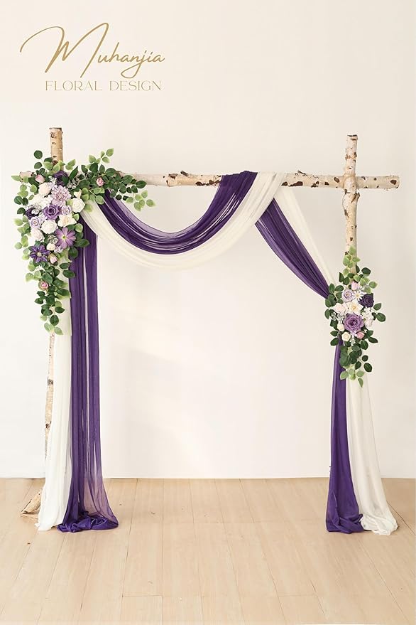 Artificial Flowers Arch Kit, 4 Pieces, Violet and Champagne Silk