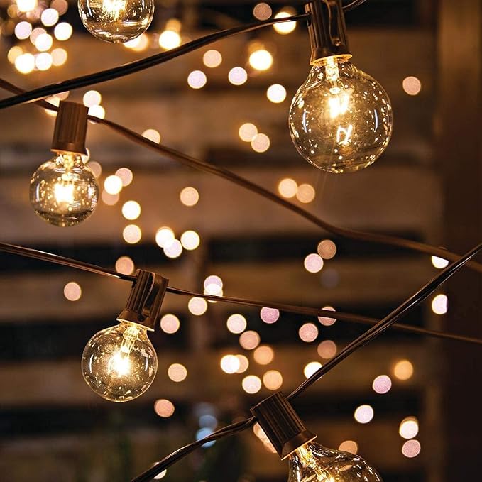 String Lights, 50 ft Clear Globe LED Patio Lights in Warm White