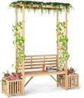 Giantex Outdoor Bench with Garden Arbor & 2 Planter Boxes, Wooden Trellis by Giantex