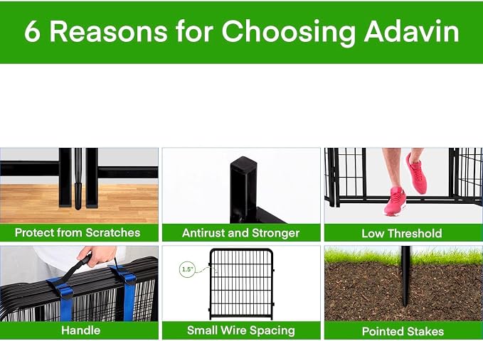 ADAVIN 40 in Garden Fence with Low Threshold Door, Dog Fence Outdoor - Image 2
