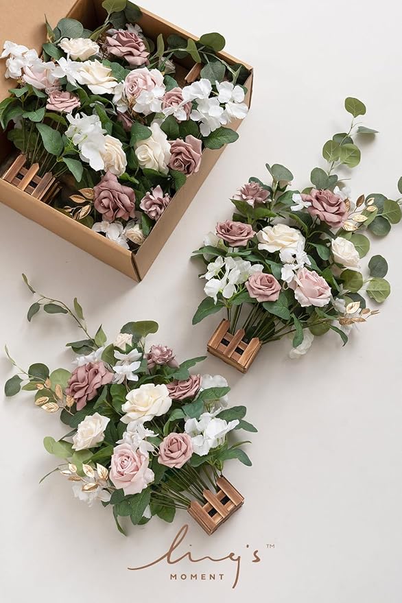 Artificial Flower Arrangements 4 Pack Dusty Rose Free-Standing Wedding Decor