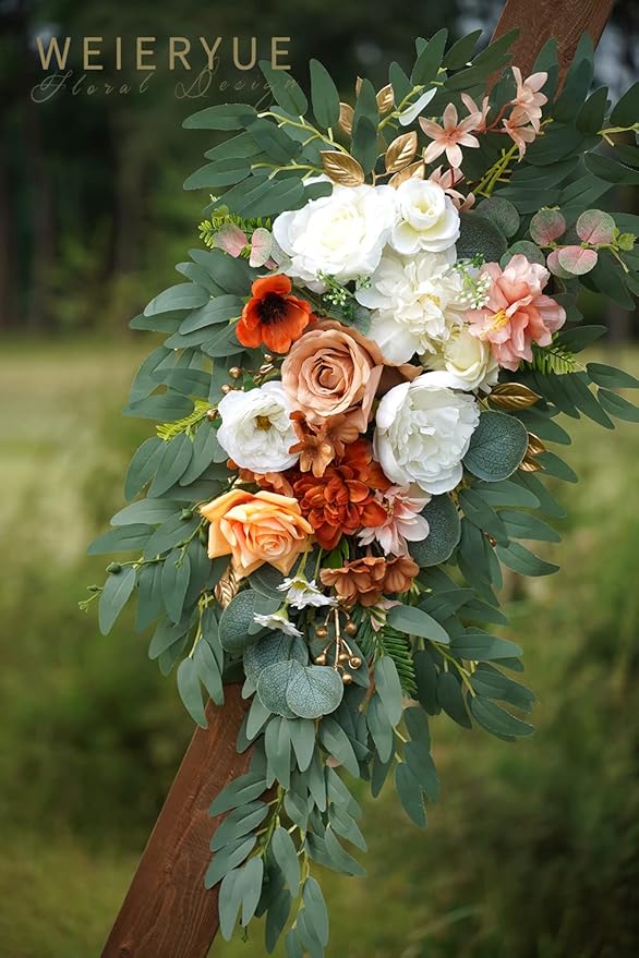 Artificial Flower Swag Kit, 2 Pieces, Caramel and White Silk Blend