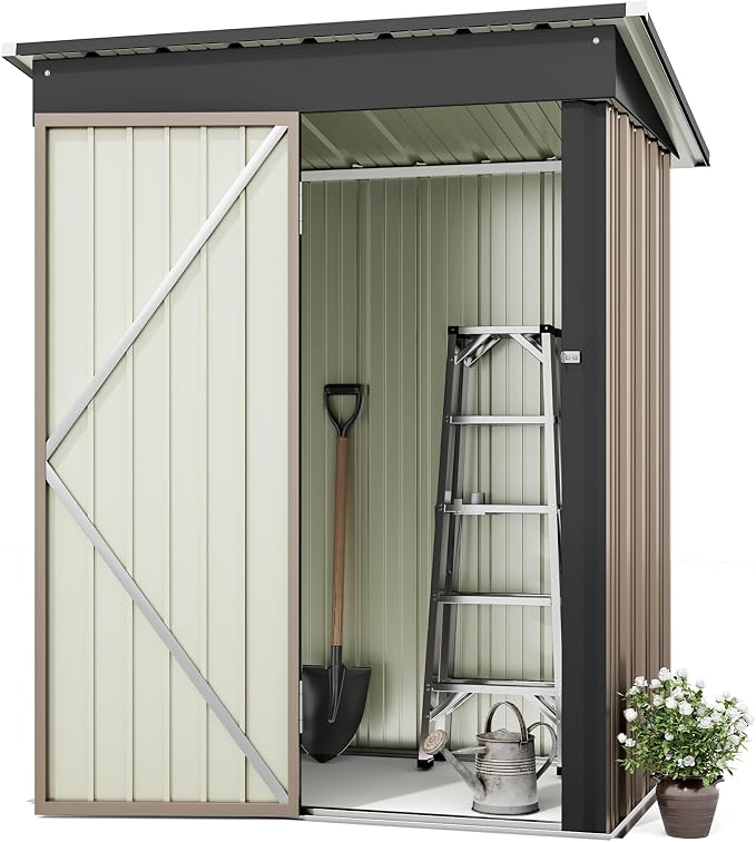 Storage Shed 5 x 3 ft. Metal Utility Shed with Lockable Door, Brown