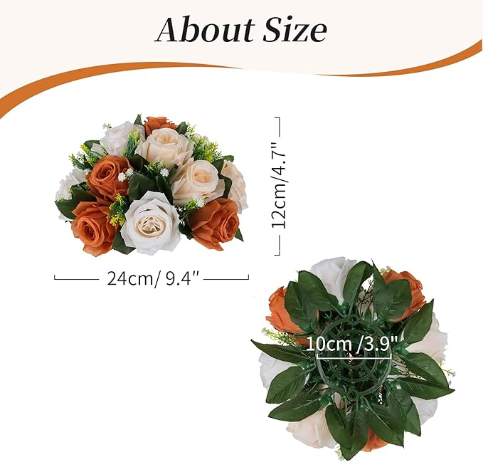 Artificial Flowers: Terracotta Silk Rose Ball Centerpieces, 3-in-1 Design
