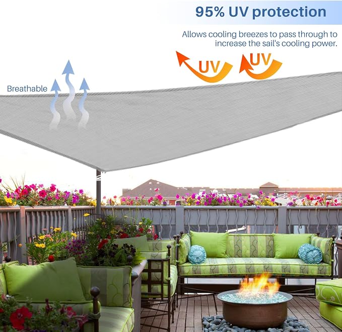 E&K Sunrise 20' x 20' x 20' Sun Shade Sail Triangle Canopy Shade Cover UV Block - Image 5