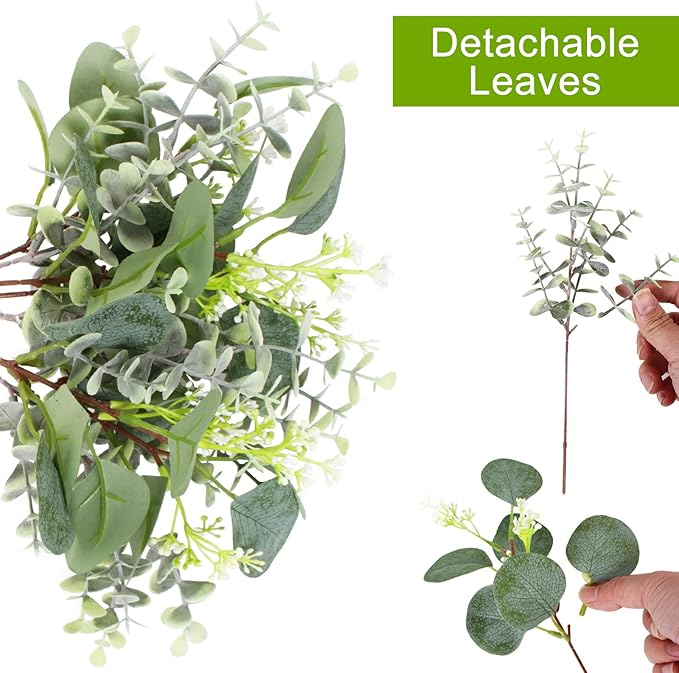 Artificial Eucalyptus Greenery Stems, 80 Pieces, Green Mixed Silk Leaves