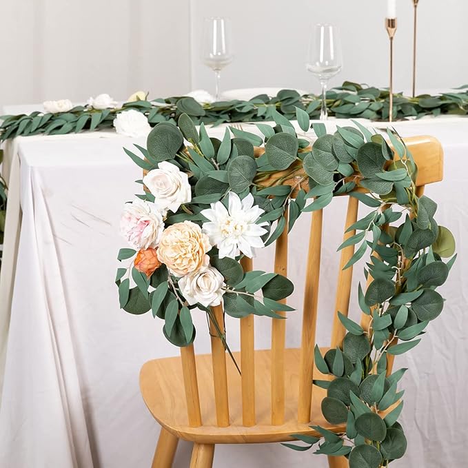 Artificial Plants Greenery Garland, 5 Pack Green Eucalyptus, 6.56 Ft Each