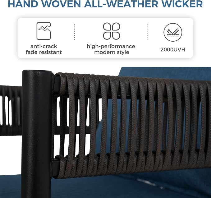 Grand patio Outdoor Dining Set for 6, Metal Woven Wicker Fixed Patio Chairs - Image 4