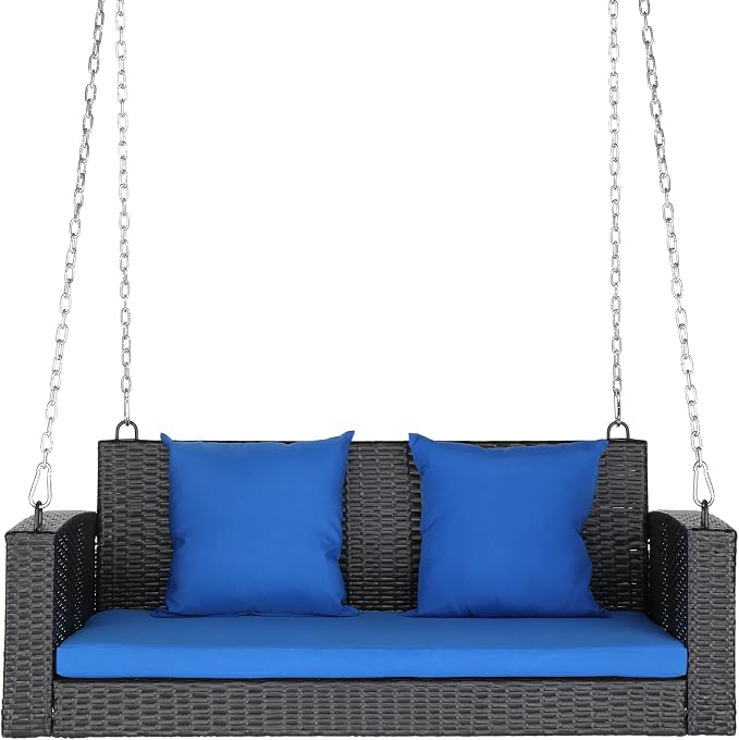 Outvita Porch Swing 2 Person Hanging Bench, Wicker Outdoor Swing Bench by Outvita