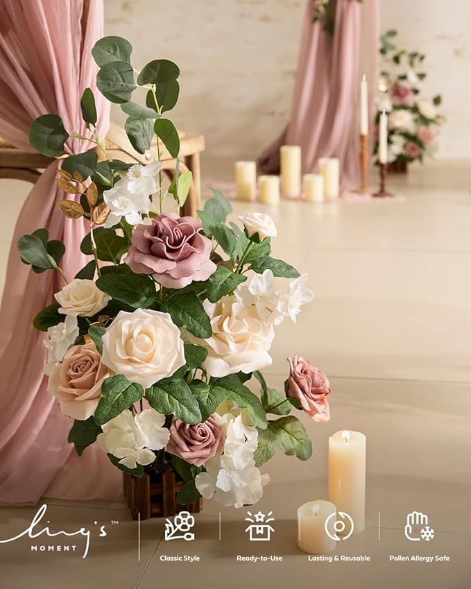 Artificial Flower Arrangements 4 Pack Dusty Rose Free-Standing Wedding Decor