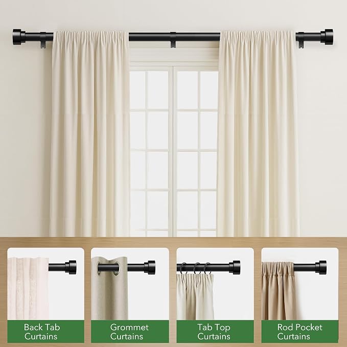 2 Pack Black Curtain Rods for Windows 48 to 84, 1 Inch Adjustable Heavy Duty - Image 5