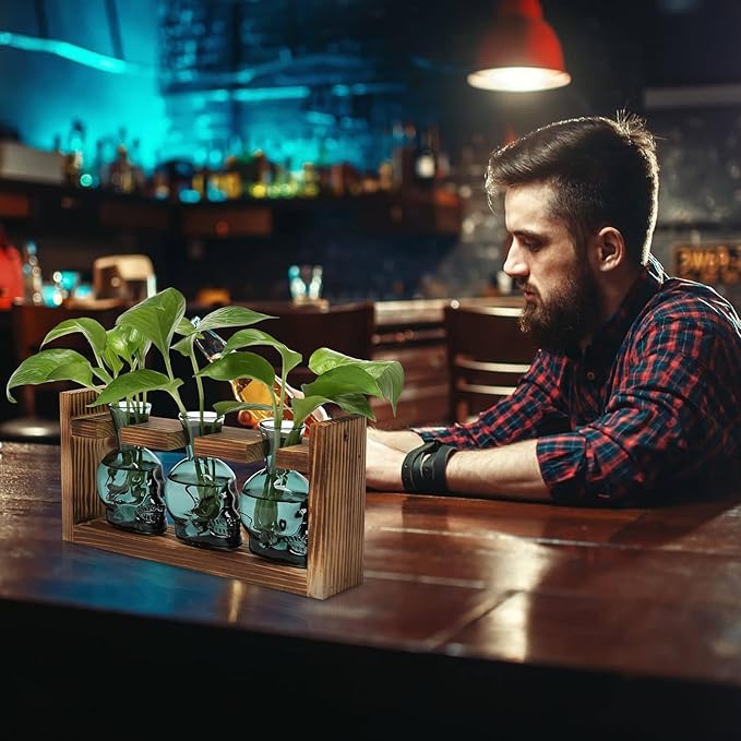 Terrarium Skull Propagation Station Set of 3 Glass Vases, Dark Green