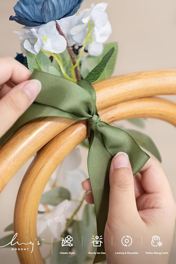 Artificial Pew Flowers, 8 Pieces, Dusty Blue and Navy Wedding Aisle Decor