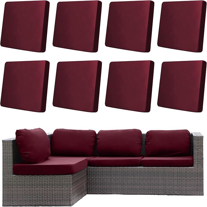 Cushion Covers, Stretch Fit 8-Pack for 20-27 Inch Patio Cushions in Claret