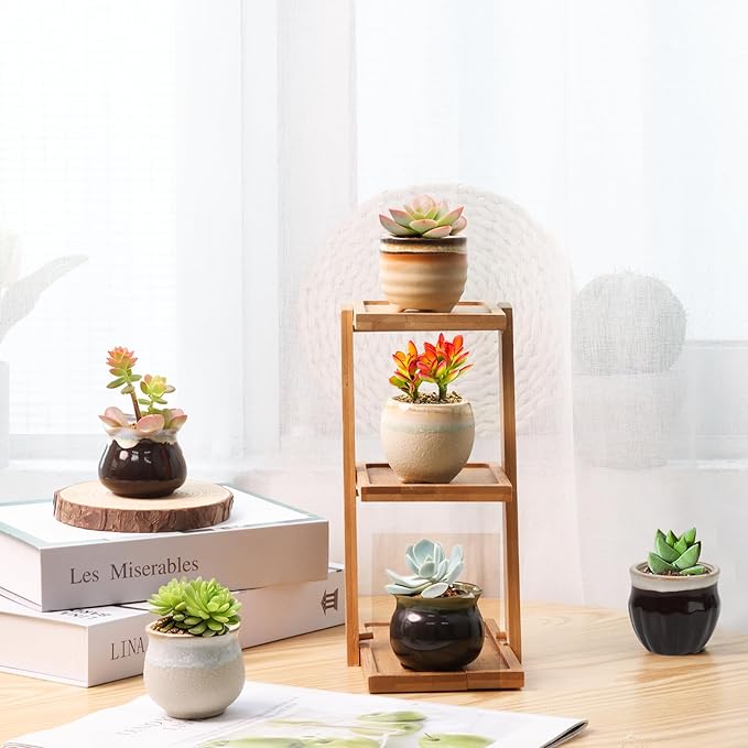Ceramic Plant Pots, Set of 12 Glazed Mini Planters with Drainage Holes