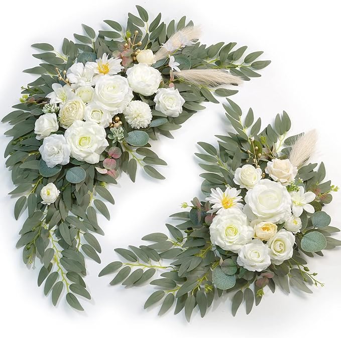 Artificial Flowers Wedding Arch Swag Kit, 2 Pieces, Cream and Champagne Rose