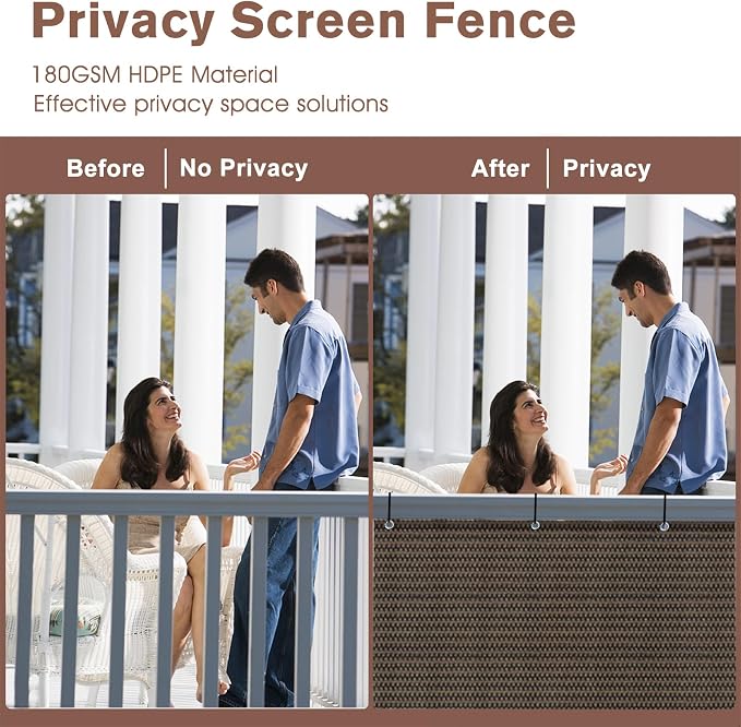 SUNNY GUARD Customized 3.3'x29' Brown Balcony Privacy Screen, 90% Shade - Image 4