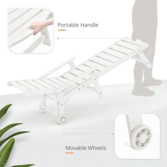 LUE BONA Outdoor Chaise Lounge, HDPS Chaise Lounger, 5 Positions Adjustable - Image 5