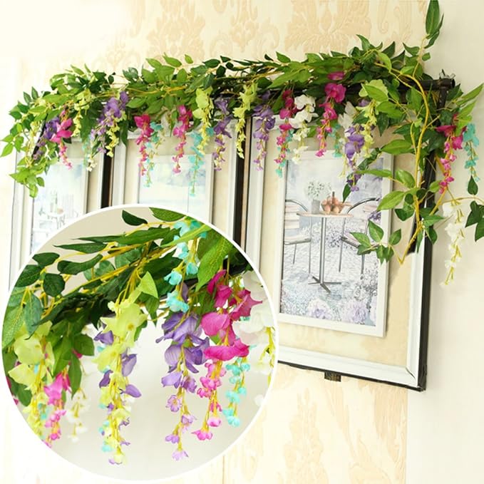 Artificial Flowers Silk Wisteria Garland Vines, 4 Pack Light Purple