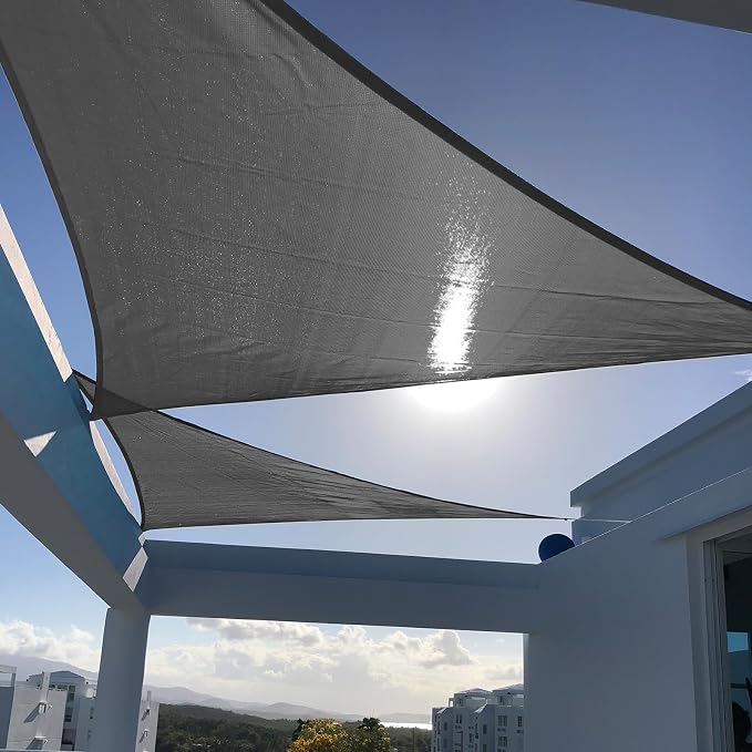 SUNNY GUARD Custom Size 7'x12'x13.9' Triangle Dark Grey UV Block Sunshade by SUNNYGUARD